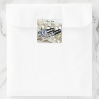 Rings and White Pearls Wedding Thank You Favour Ta Square Sticker
