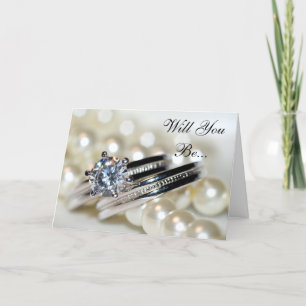 Rings and White Pearls Will You Be My Bridesmaid Invitation
