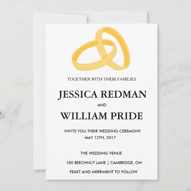 Rings Customisable Wedding Invitation. Invitation (Front)