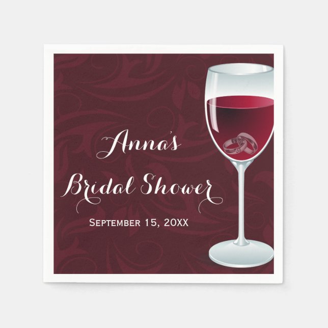 Rings in Wine Glass Bridal Wedding Napkin (Front)