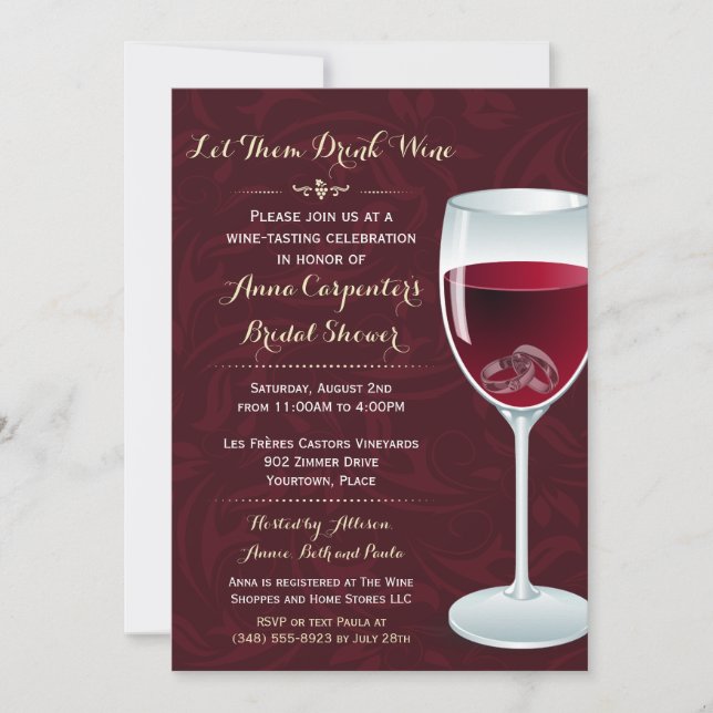 Rings in Wine Glass Bridal Wedding Shower Invitation (Front)
