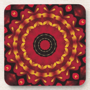 Rings Of Gold On Red Mandala Coaster