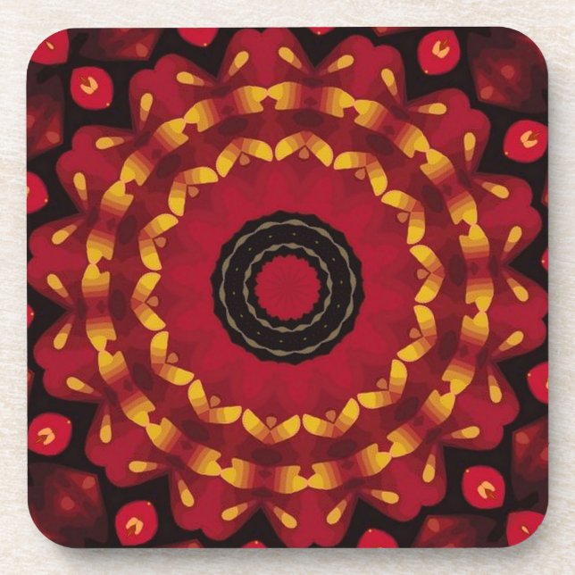 Rings Of Gold On Red Mandala Coaster (Front)