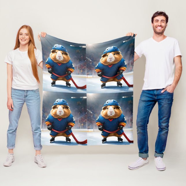 "Rink Rookie: The Ice Hockey Guinea Pig" Fleece Blanket (In Situ)