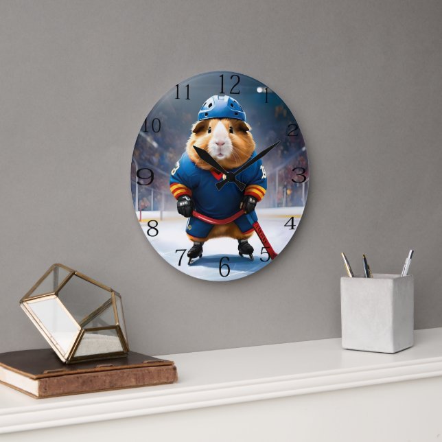 "Rink Rookie: The Ice Hockey Guinea Pig" Large Clock (Office)
