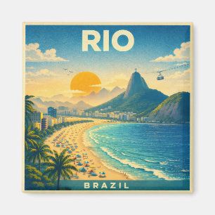 Rio Brazil Retro Travel Poster Magnet