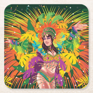 Rio Carnival Dancer Square Paper Coaster