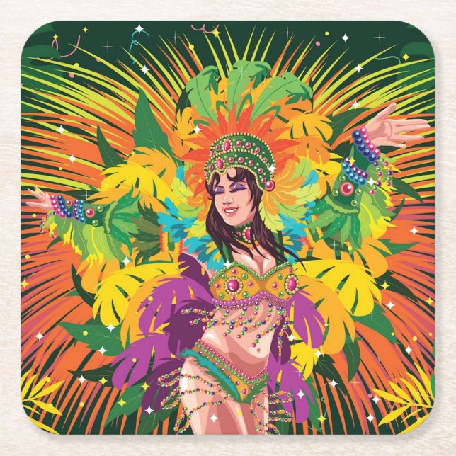 Rio Carnival Dancer Square Paper Coaster (Front)