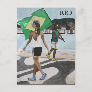 rio de janeiro beach flags postcard