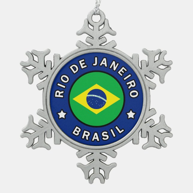 Rio de Janeiro Brasil Snowflake Pewter Christmas Ornament (Front)