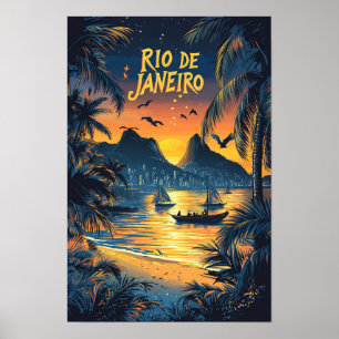 Rio de Janeiro Brazil Art Vintage Travel Poster