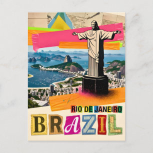 Rio de Janeiro Brazil Christ Retro Collage Travel Postcard