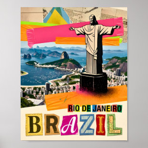 Rio de Janeiro Brazil Christ Retro Collage Travel Poster