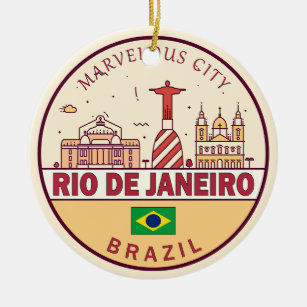 Rio de Janeiro Brazil City Skyline Emblem Ceramic Tree Decoration