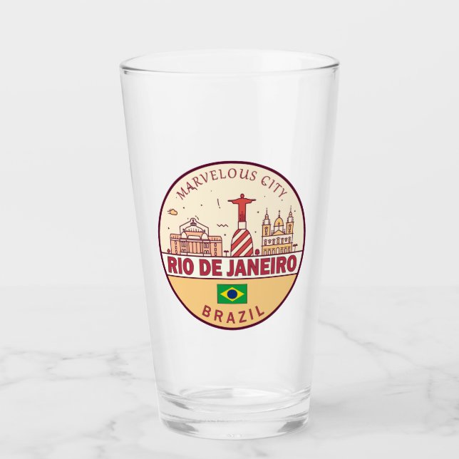 Rio de Janeiro Brazil City Skyline Emblem Glass (Front)