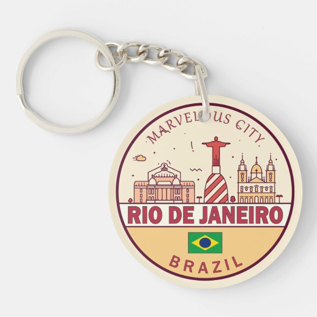 Rio de Janeiro Brazil City Skyline Emblem Key Ring (Front)