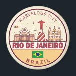 Rio de Janeiro Brazil City Skyline Emblem Magnet<br><div class="desc">Rio de Janeiro minimalist,  colourful art design featuring monuments and landmarks of the city in Brazil.</div>