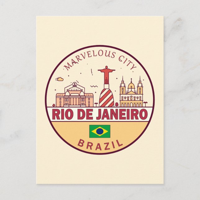 Rio de Janeiro Brazil City Skyline Emblem Postcard (Front)