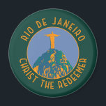 Rio De Janeiro Brazil Distressed Circle Magnet<br><div class="desc">Rio De Janeiro retro vector travel design. Christ The Redeemer is an Art Deco statue of Jesus Christ in Rio de Janeiro,  Brazil,  created by French sculptor Paul Landowski and built by Brazilian engineer Heitor da Silva Costa.</div>