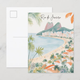 Rio de Janeiro Brazil Gouache Illustration Travel Postcard