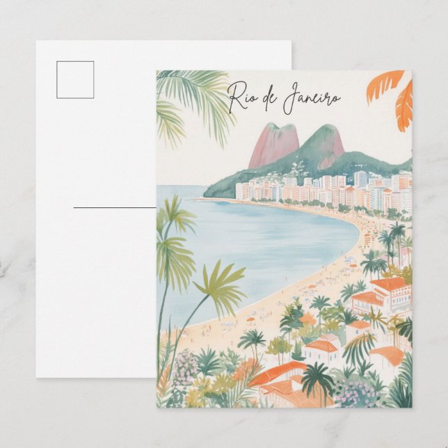 Rio de Janeiro Brazil Gouache Illustration Travel Postcard (Front/Back)