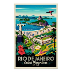 Rio de Janeiro Brazil Retro Travel Poster Art