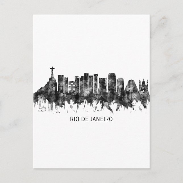 Rio de Janeiro Brazil Skyline BW Invitation Postcard (Front)