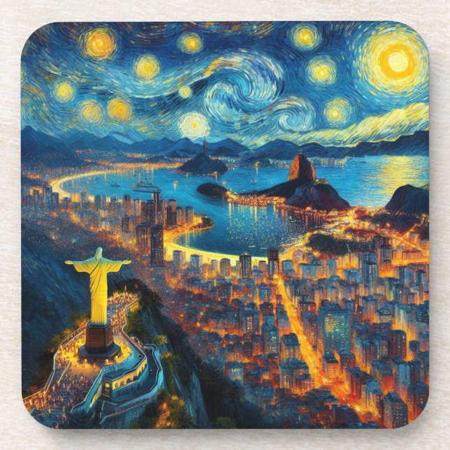 Rio De Janeiro Brazil Starry Night Coaster (Front)