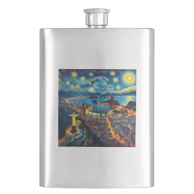 Rio De Janeiro Brazil Starry Night Hip Flask (Front)