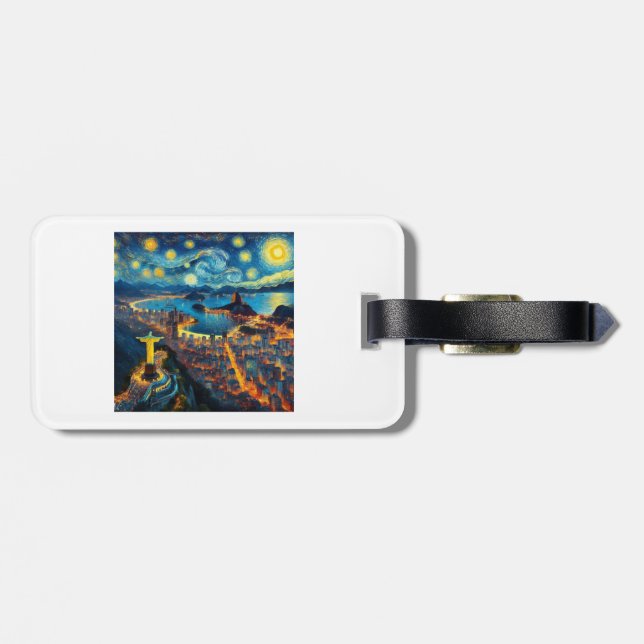 Rio De Janeiro Brazil Starry Night Luggage Tag (Back Horizontal)