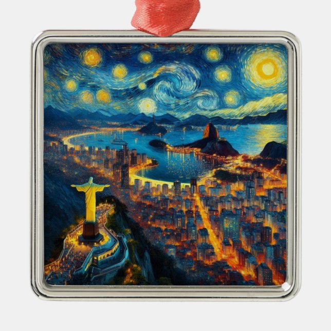 Rio De Janeiro Brazil Starry Night Metal Tree Decoration (Front)