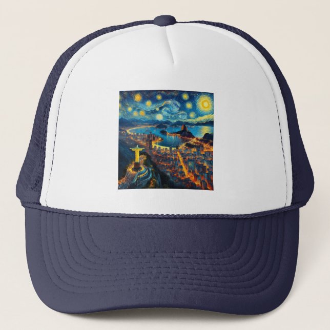 Rio De Janeiro Brazil Starry Night Trucker Hat (Front)