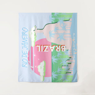 Rio de Janeiro Brazil Travel Art Blue Illustration Tapestry