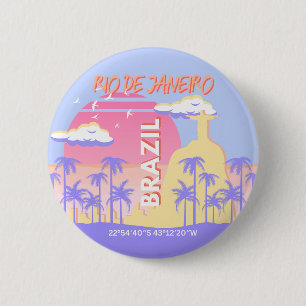 Rio de Janeiro Brazil Travel Art Blue Poster 6 Cm Round Badge
