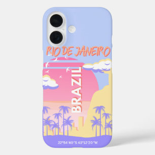 Rio de Janeiro Brazil Travel Art Blue Poster iPhone 16 Case