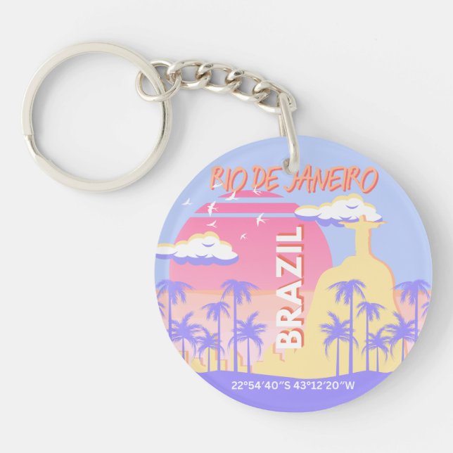 Rio de Janeiro Brazil Travel Art Blue Poster Key Ring (Front)