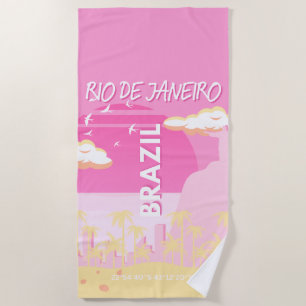 Rio de Janeiro Brazil Travel Art Pink Illustration Beach Towel
