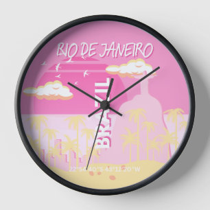 Rio de Janeiro Brazil Travel Art Pink Illustration Clock