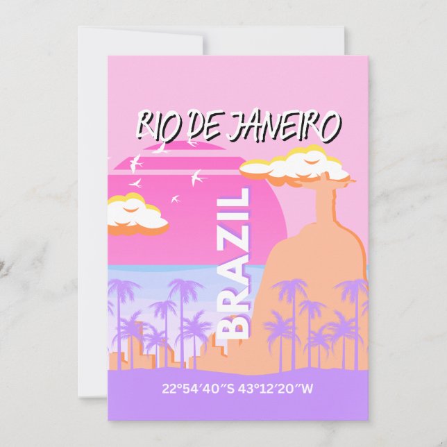 Rio de Janeiro Brazil Travel Art Pink Poster Holiday Card (Front)