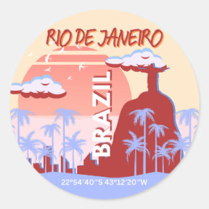 Rio de Janeiro Brazil Travel Art Retro Poster Classic Round Sticker