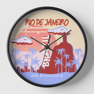 Rio de Janeiro Brazil Travel Art Retro Poster Clock