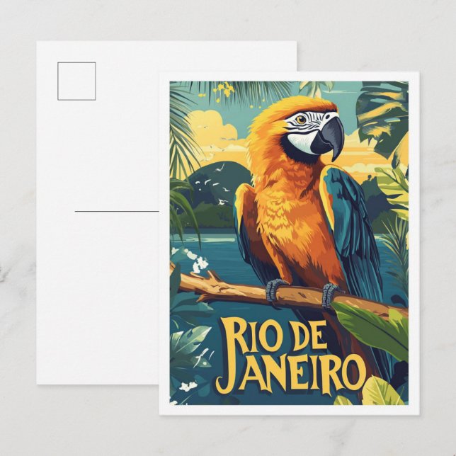 Rio de Janeiro Brazil Vintage Illustration Travel Postcard (Front/Back)