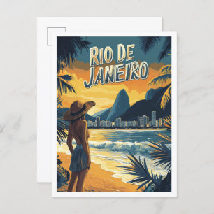 Rio de Janeiro Brazil Vintage Illustration Travel Postcard