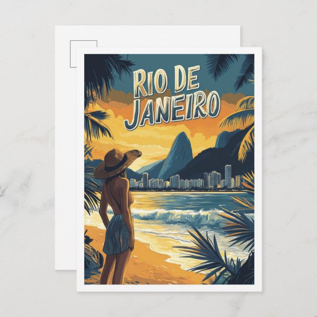 Rio de Janeiro Brazil Vintage Illustration Travel Postcard (Front/Back)
