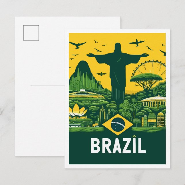 Rio de Janeiro Brazil Vintage Travel Illustration Postcard (Front/Back)