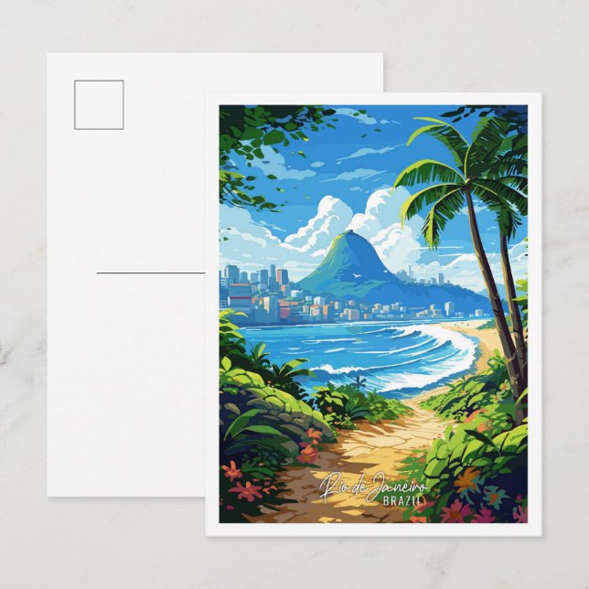 Rio de Janeiro Brazil Vintage Travel Illustration Postcard (Front/Back)