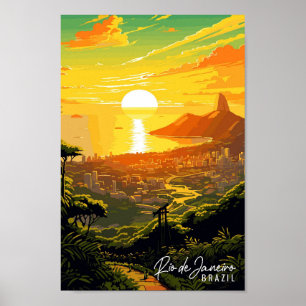 Rio de Janeiro Brazil vintage travel illustration Poster