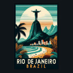 Rio de Janeiro Brazil Vintage Travel Poster<br><div class="desc">• Experience the vibrant charm of Rio de Janeiro with this vintage-inspired travel poster, showcasing the iconic Christ the Redeemer statue against a sunlit sky. Palm trees frame the scene as beachgoers enjoy the golden sands and turquoise waters of the famous Brazilian coastline. • The image was rendered at 300...</div>