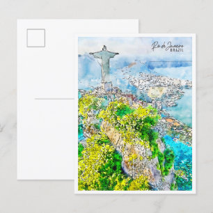 Rio de Janeiro Brazil vintage travel watercolor Postcard