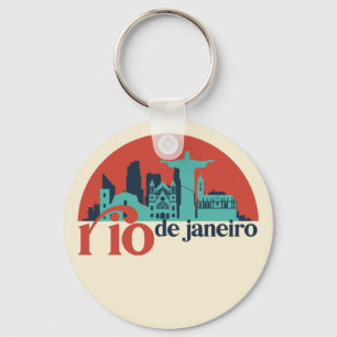Rio De Janeiro City Skyline Vintage Cityscape Key Ring
